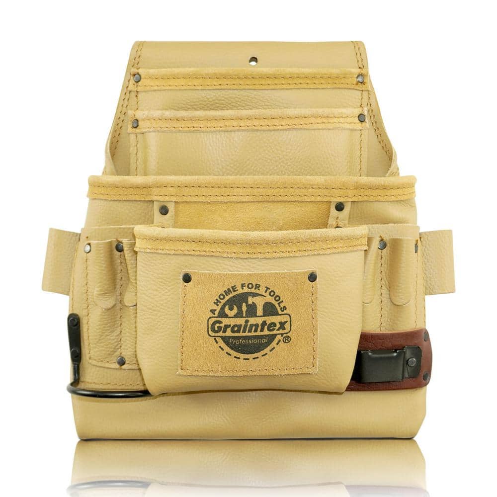 10-Pocket Rugged Top Grain Leather Nail and Tool Pouch - Hercitys