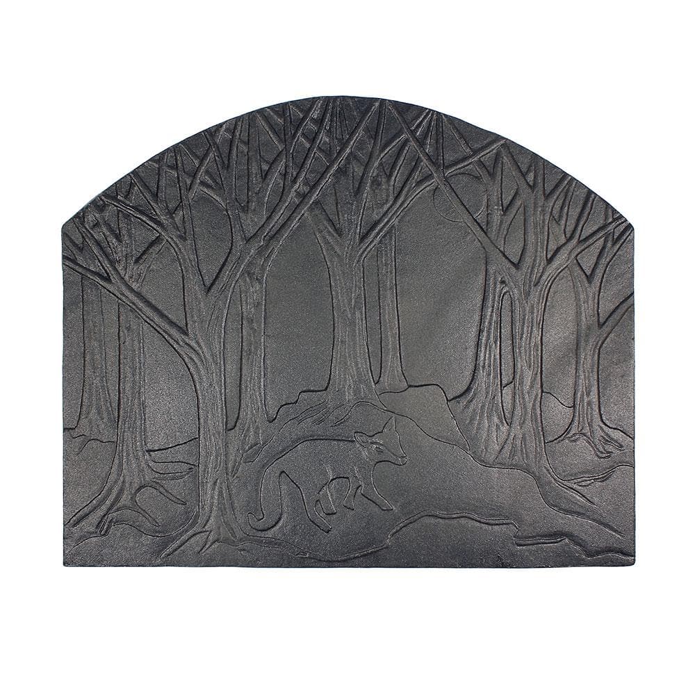 28 in. L Black Cast Iron Forest Fox Fireback - Hercitys