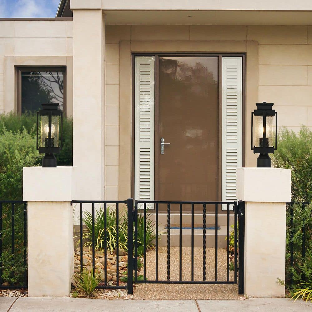 1-Light Black Metal Outdoor Weather Resistant Pier Mount Light Post Lantern with LED Square Fitter - Hercitys