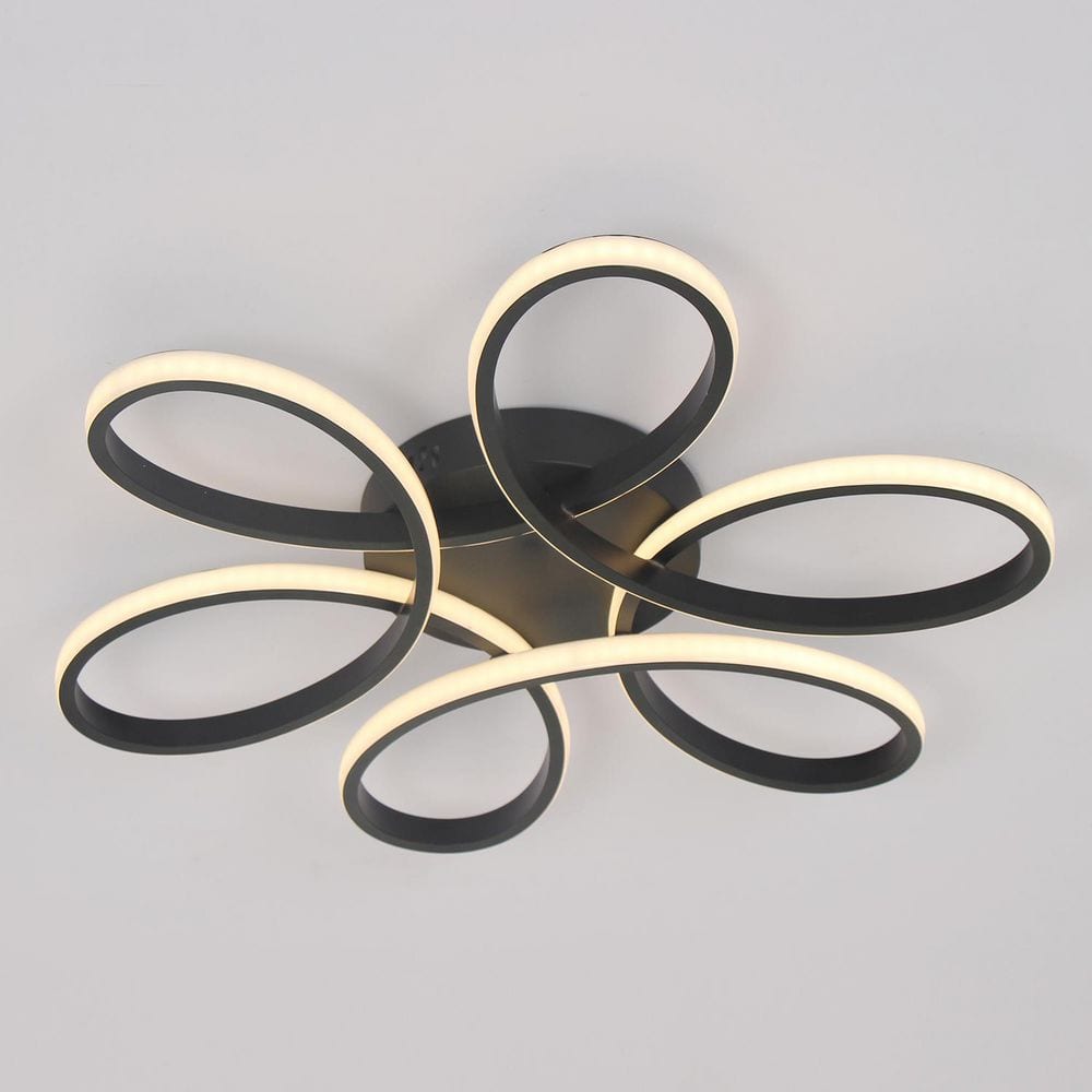 23.2 in. LED 45-Watt Modern Flower Black Semi-Flush Mount for Bedroom Living Room, 3000K Triac Dimmable - Hercitys