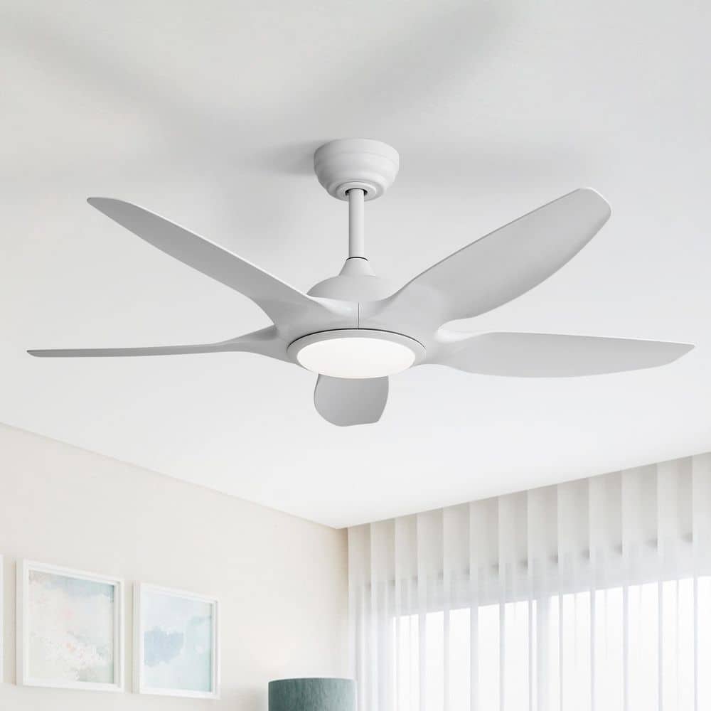 48 in. Indoor/Outdoor 6-Speed White Ceiling Fan with Adjustable White Integrated LED Light and Remote Control - Hercitys