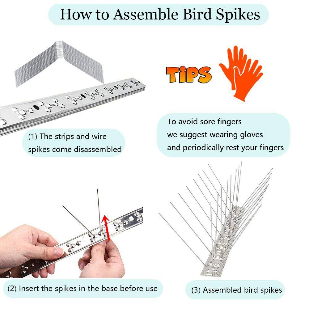 1.2 in. x 9.8 in. Stainless Steel Bird Spikes, Metal Fence Spikes, Bird Deterrent Spike with 4.1 ft. Coverage (5-Pack) - Hercitys