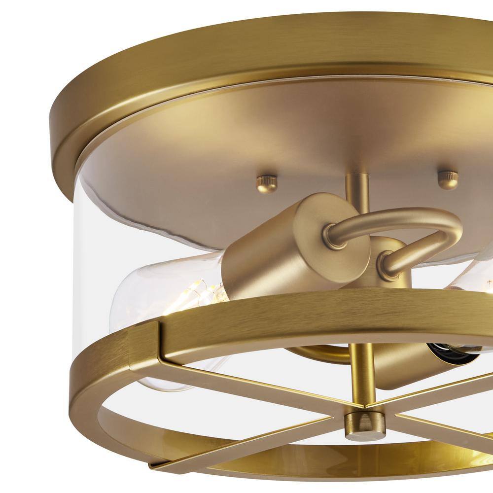 11.8 in. 2-Light Gold Flush Mount Ceiling Light with Clear Glass Shade - Hercitys