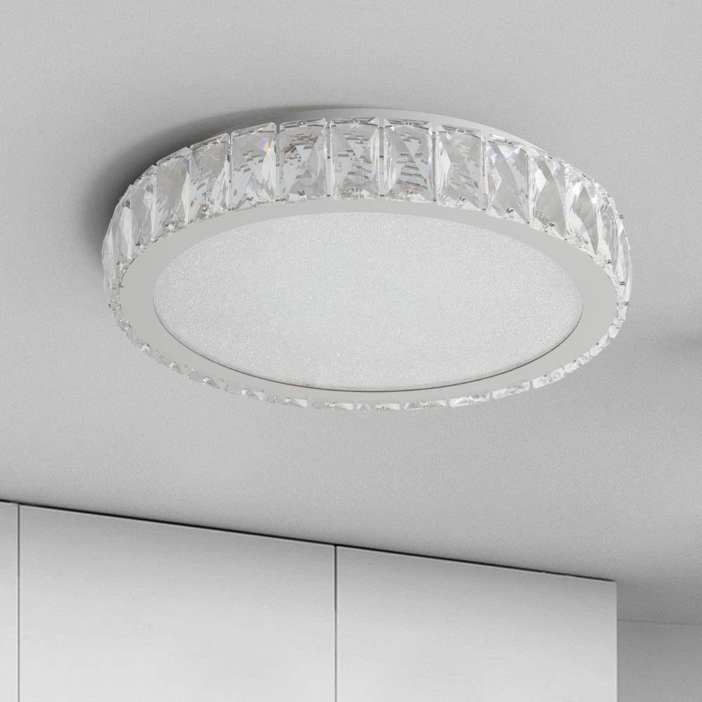 1-Light Dimmable Integrated LED Chrome Crystal Semi-Flush Mount Chandelier for Dining Room - Hercitys