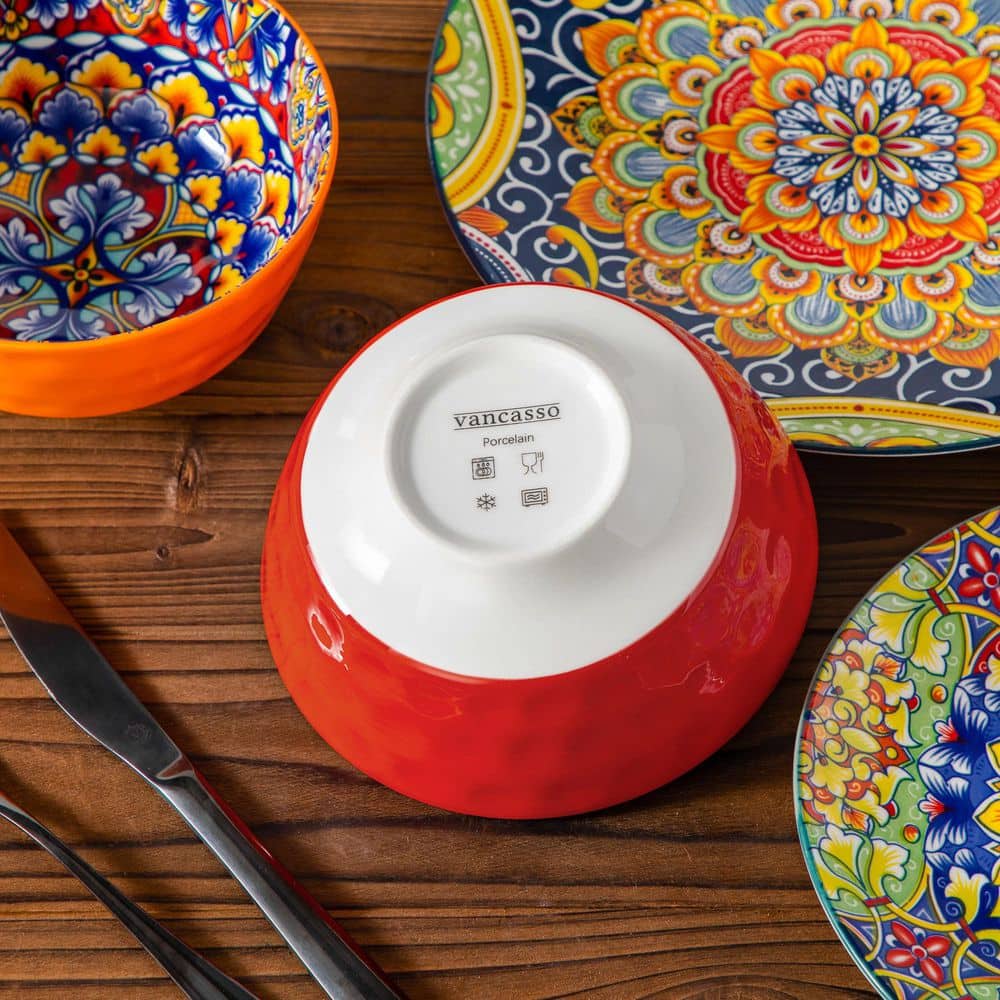 12-Piece Multi-Colored Porcelain Dinnerware Set Service for 4 Dining Set with Dinner Plates Dessert Plates and Bowls - Hercitys