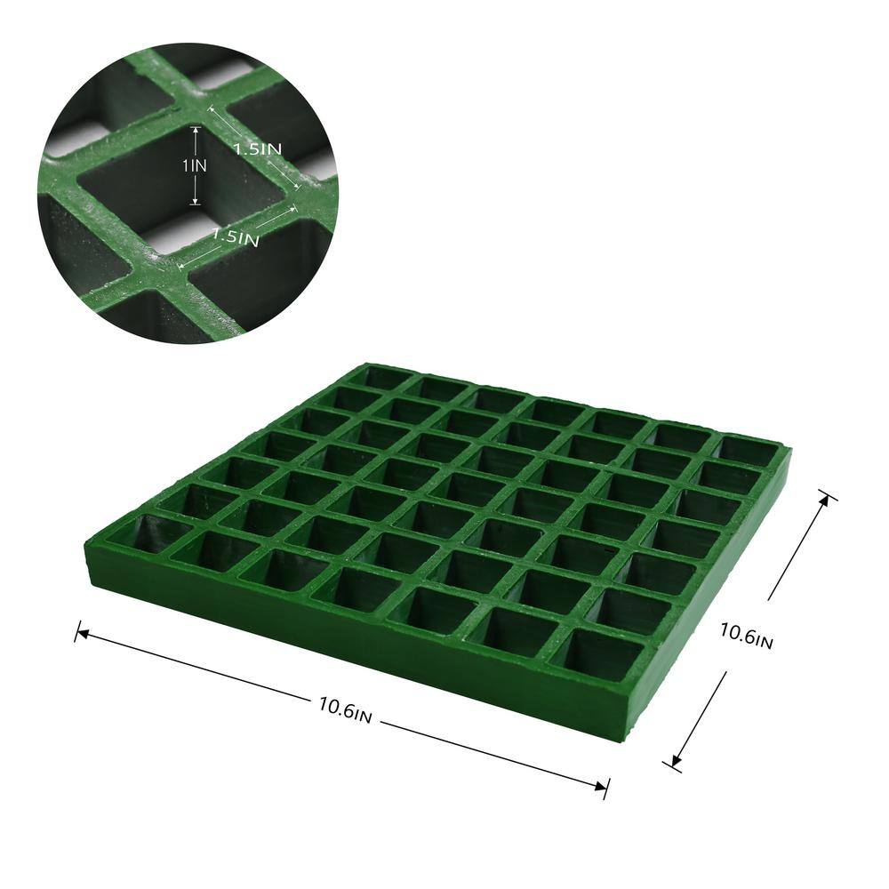 10.6 in. x 10.6 in. x 1 in. Green Fiberglass Molded Grating, Paver,1.5 in. x 1.5 in. x 1 in. (4-Pack) - Hercitys