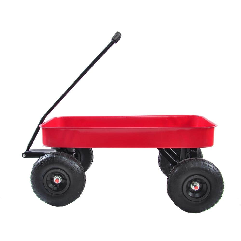 4.95 cu. ft. Red Steel Outdoor Wagon All Terrain Pulling Air Tires Children Kid Garden Cart - Hercitys