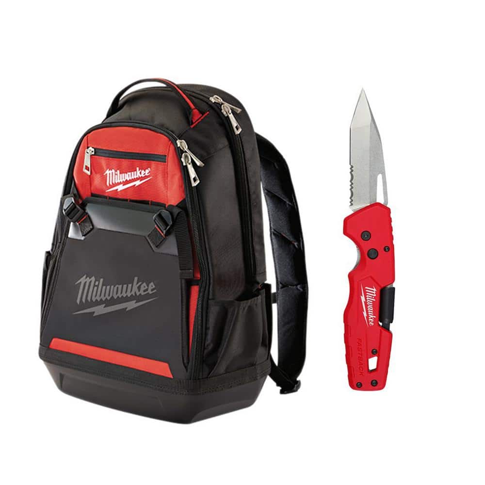 10 in. Jobsite Tool Backpack with Fastback 5-in-1 Folding Knife with 3 in. Blade (2-Piece) - Hercitys