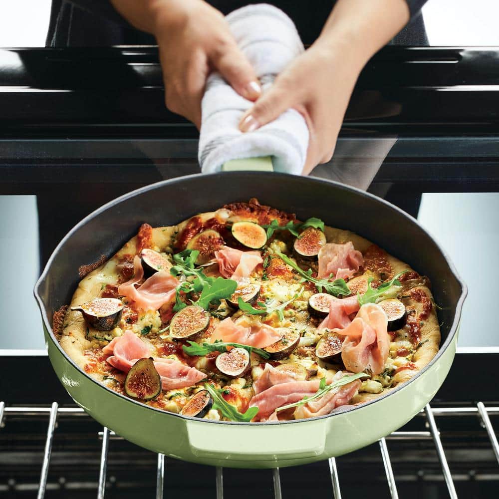 12 in. Enameled Cast Iron Cast Iron Frying Pan in Pistachio - Hercitys