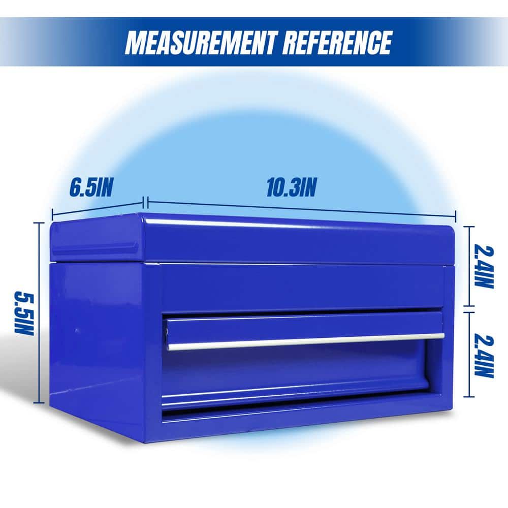 10 in. Mini Portable Steel Tool Box with Drawer for Home, Garage or Workbench, Blue - Hercitys