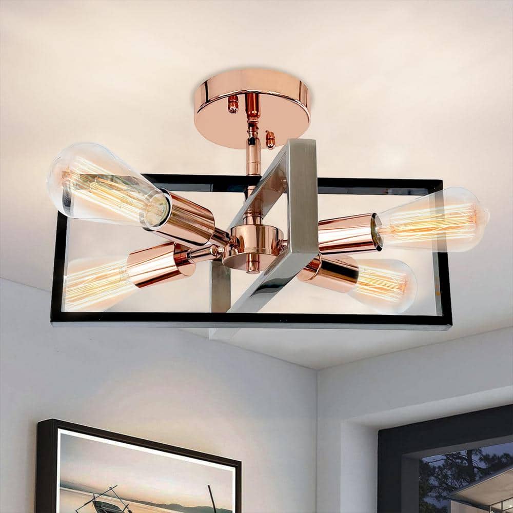 15 in. 4-Light Rose Gold Modern Semi Flush Mount - Hercitys