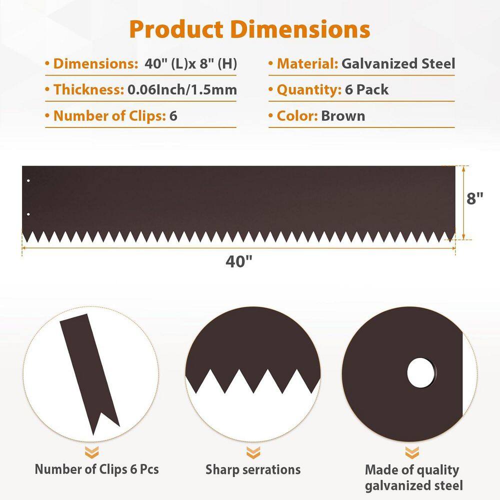 40 x 8 in. Brown Hammer in Metal Landscape Edging for Landscaping, 6-Pack - Hercitys