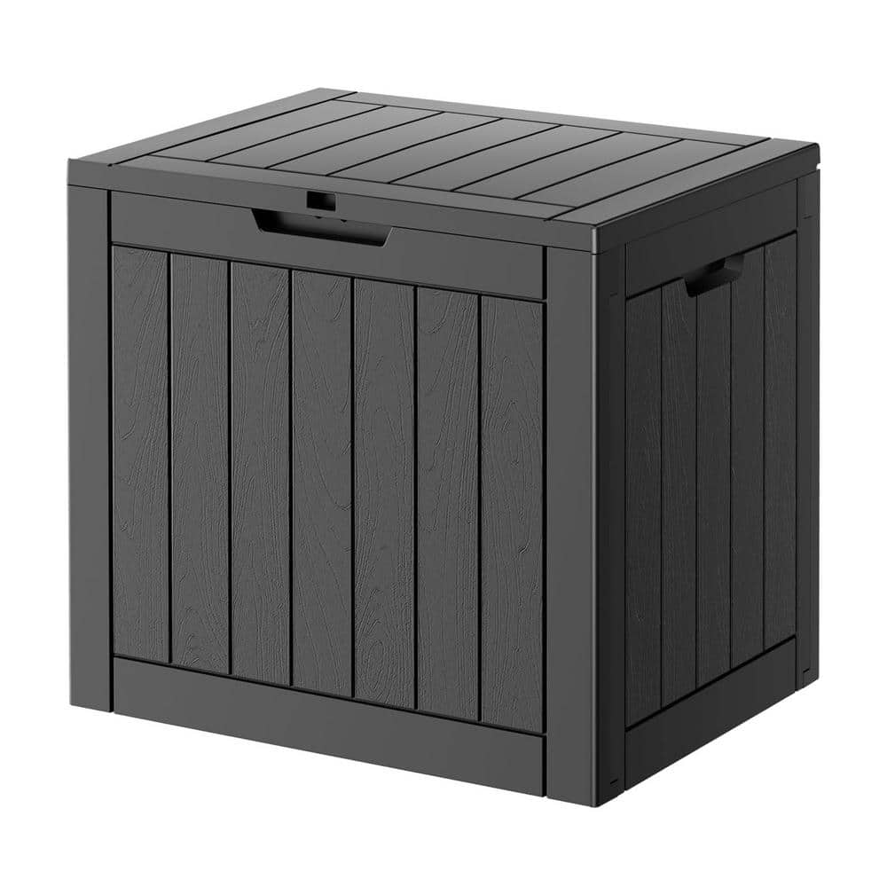 31 Gal. Black Resin Deck Box Lockable for Patio Furniture, Garden Tools and Toys Storage - Hercitys