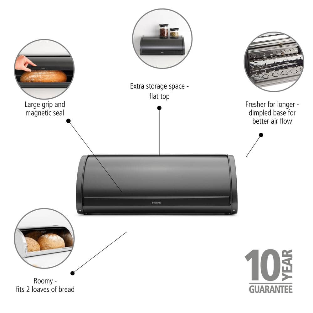 1-Piece Roll Top Steel Bread Box, Confident Gray - Hercitys