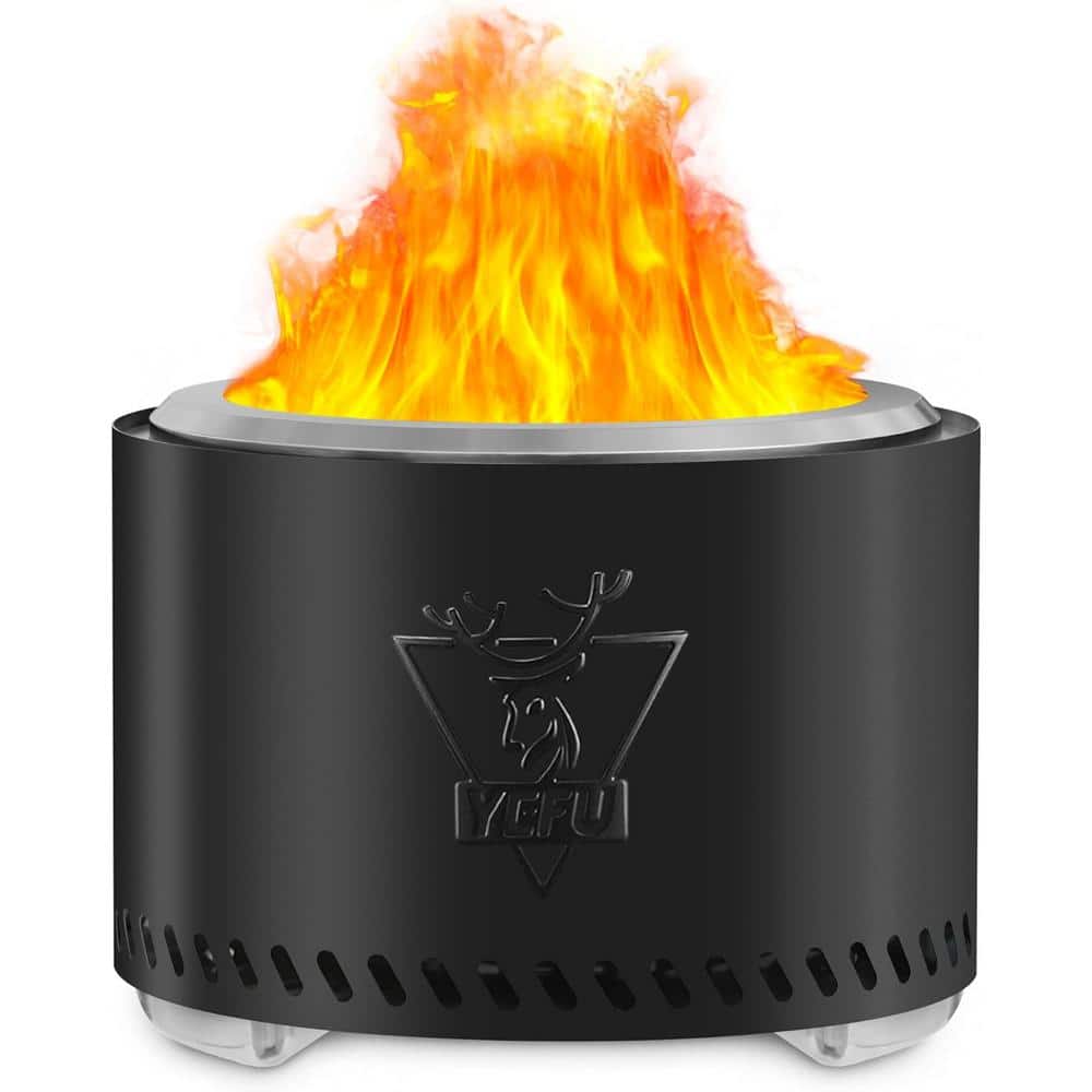 19 in. Black Stainless Steel Smokeless Wood Burning Patio Fire Pit with Removable Ash Pan and Stand and Travel Bag - Hercitys