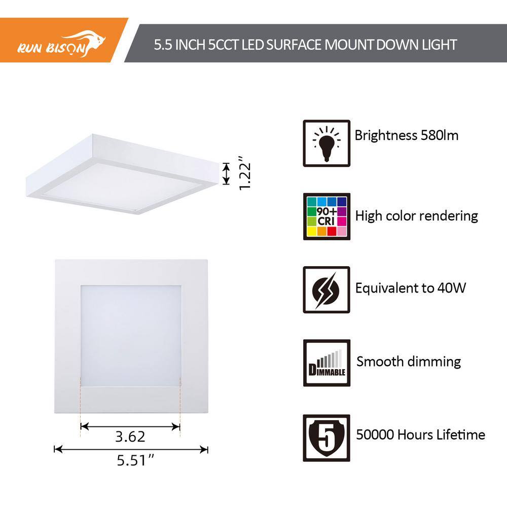 4-Pack 5.5 in. Square Color Selectable LED Integrated LED Flush Mount Downlight, White - Hercitys