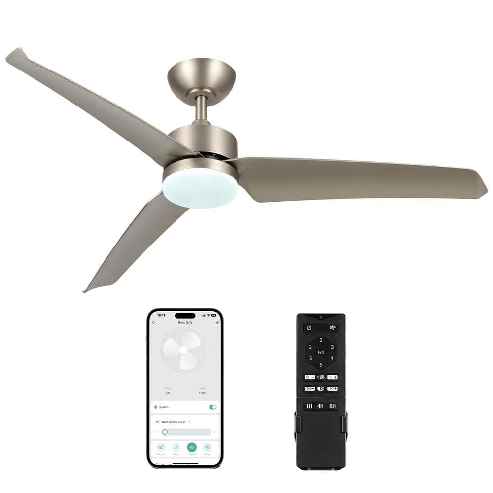 52 in. LED Indoor Nickel Semi Flush Smart Ceiling Fan with Light Kit and Remote - Hercitys