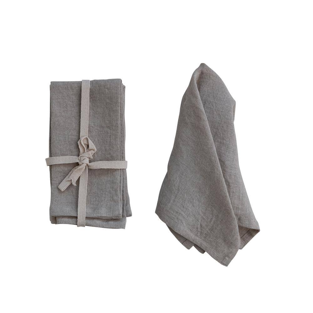 18 in. W x 0.25 in. H Brown Stonewashed Linen Dinner Napkins (Set of 4) - Hercitys