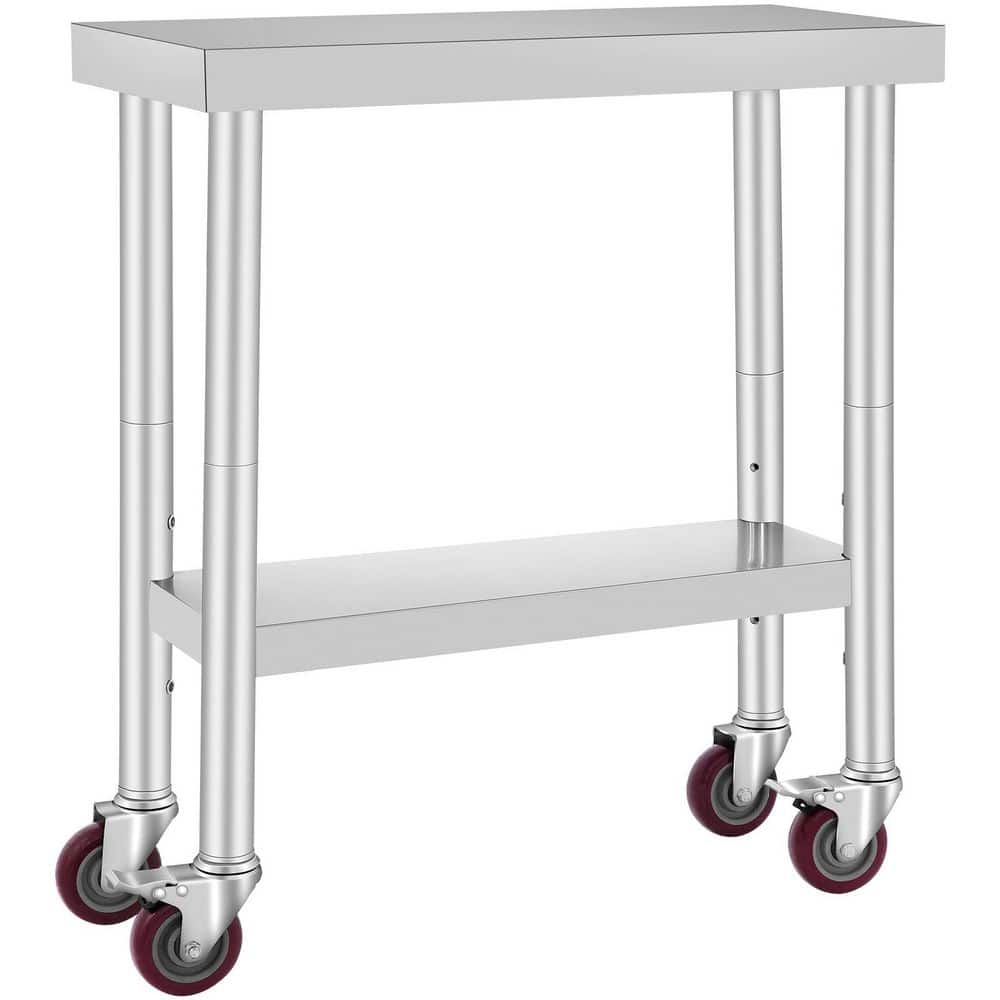 30 x 12 x 34 in. Stainless Steel Work Table 3-Stage Adjustable Shelf with 4-Wheels, Kitchen Prep Table, Silver - Hercitys