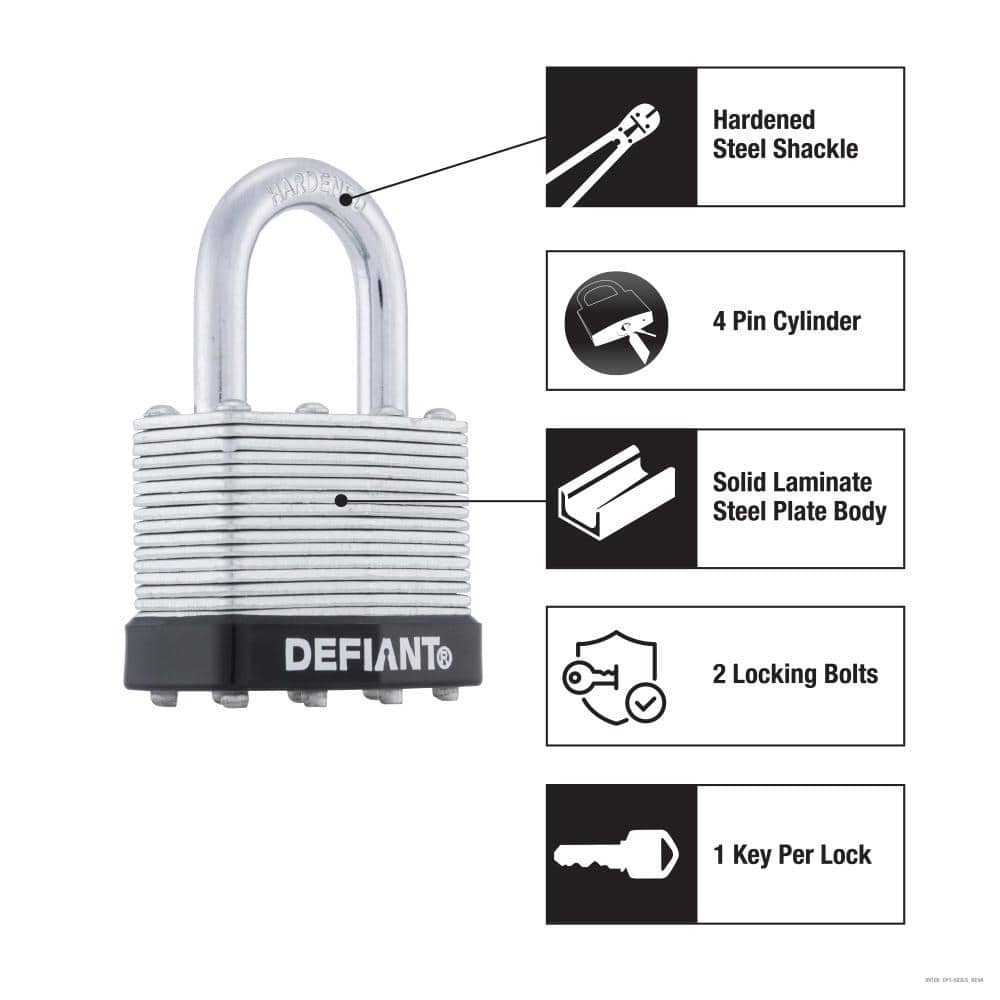 50 mm 1 in. 3-Pack Laminated Steel Shackle Keyed Padlock (Includes 3 Keys) - Hercitys