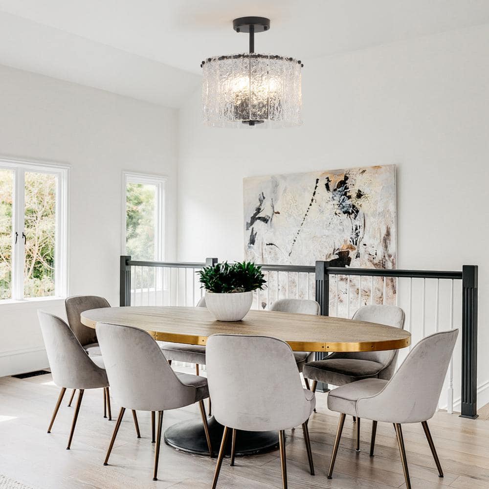 12.5 in. 4-Light Black Modern Semi-Flush Mount Ceiling Light with Glass Shade - Hercitys