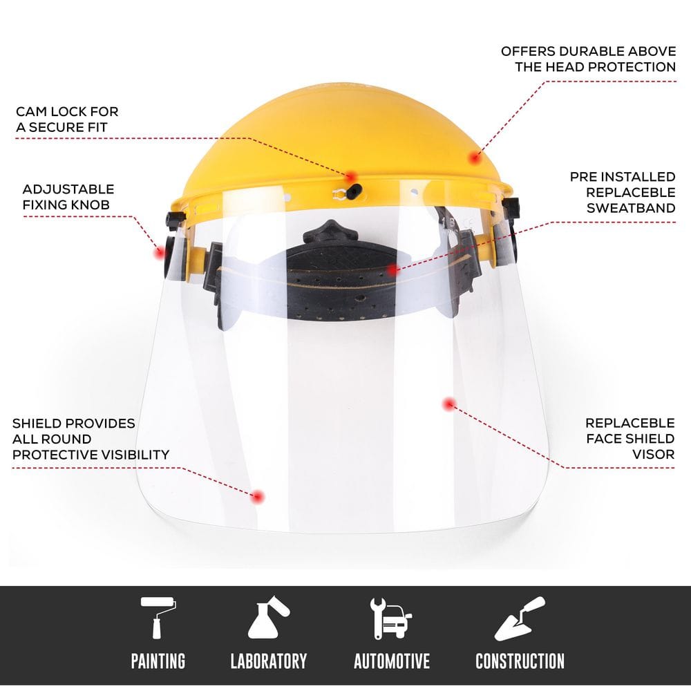 3-Pack, Yellow/Clear, Reusable Face Shield with Ratchet - Hercitys