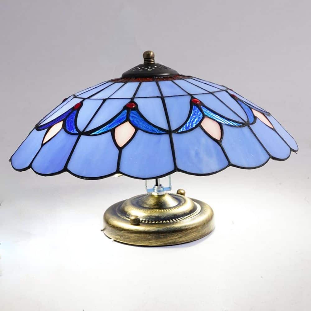 11.81 in. 2-Light Blue Modern Mediterranean Flush Mount Ceiling Light with Stained Glass Shade, No Bulbs Included - Hercitys