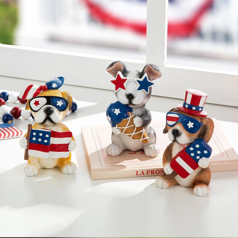 4.5 in. H Patriotic / Americana Resin Dog Table Decor (Set of 3) - Hercitys
