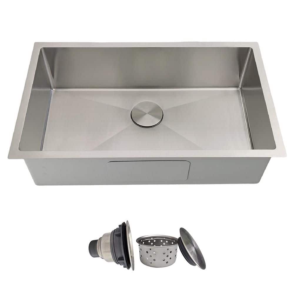 30 in. Undermount Kitchen Sink-Single Bowl 18 Gauge Stainless Steel with Strainer, Durable and Quiet Design - Hercitys