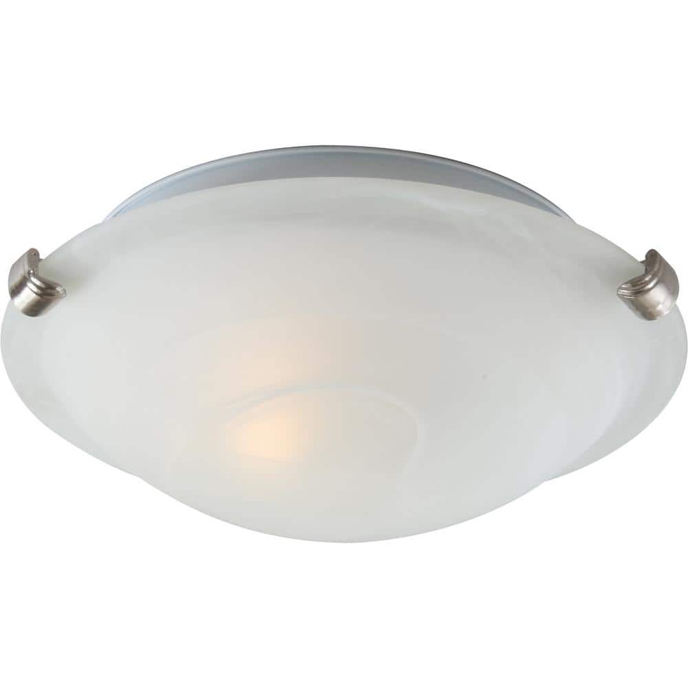 1-Light Indoor Brushed Nickel Mini Semi-Flush Mount Ceiling Fixture with White Alabaster Glass Bowl / Saucer Shade - Hercitys