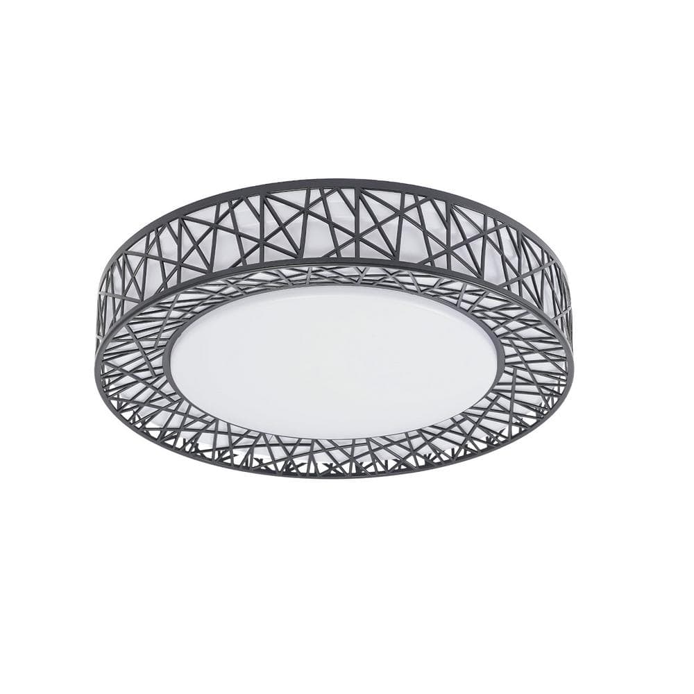 15.74 in. Black and White Modern Round Flush Mount Ceiling Light with 3-Color Integrated LED for Bedroom Dining Room - Hercitys