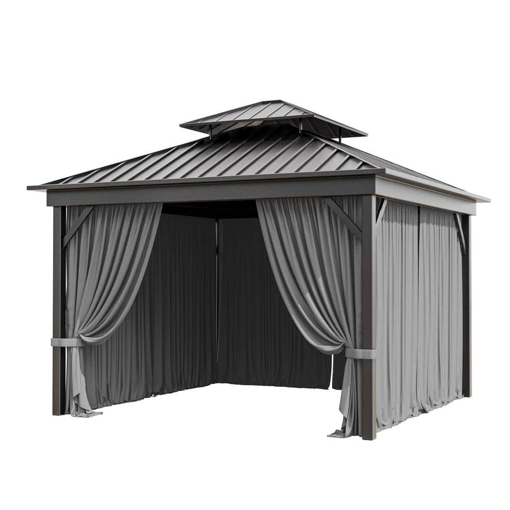 10 ft. x 10 ft. Universal Outdoor Privacy Curtains, Gazebo Replacement with Zipper Grey (4-Side Curtain Only) - Hercitys