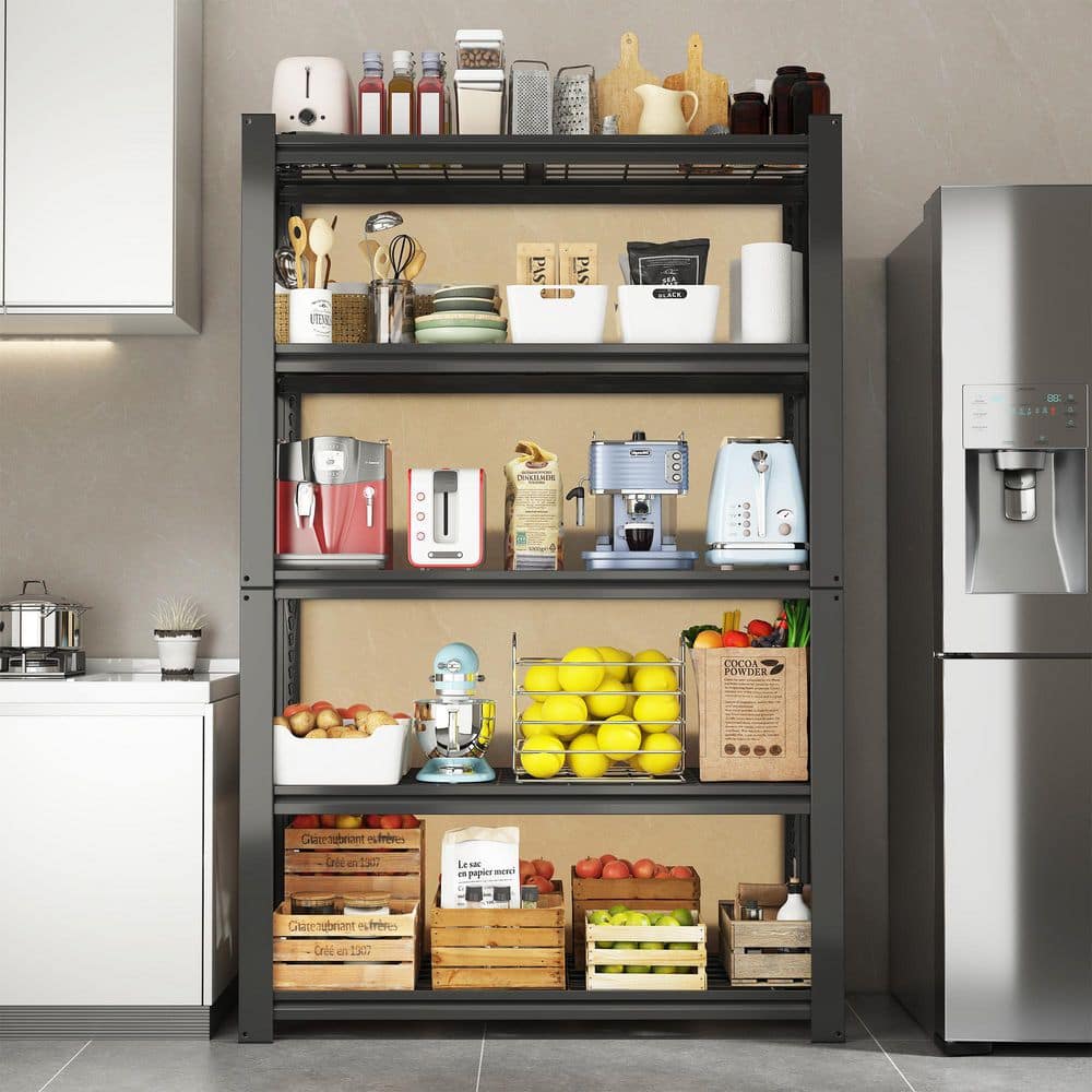 35.43 in. W x 72 in. H x 15.75 in. D Adjustable Shelving Metal Mesh Storage Rack Metal Shelf Pantry Organizer, Black - Hercitys
