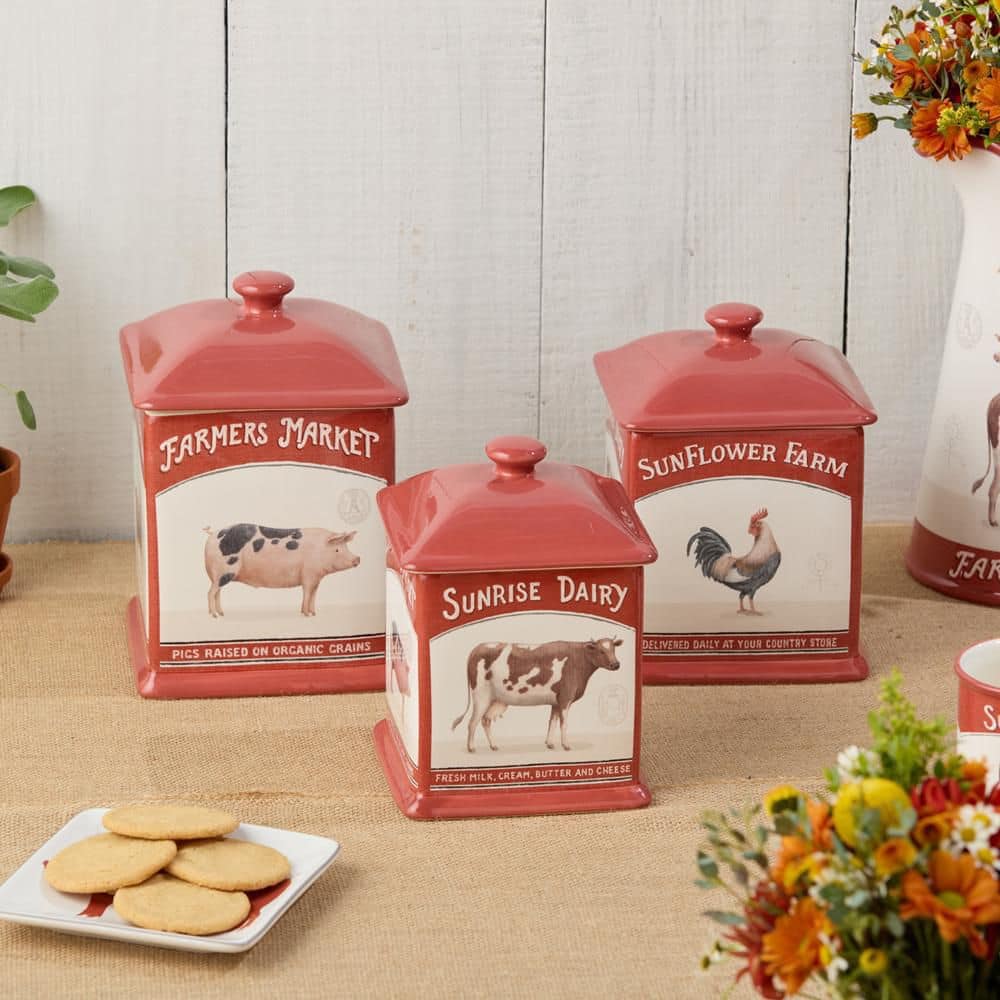 3-Piece Ceramic Farm Square Canister Set - Hercitys