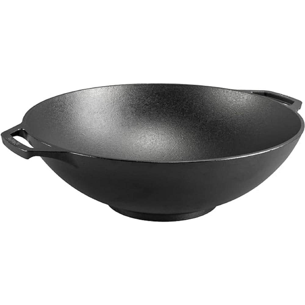 14 in. Cast Iron Wok, Seasoned with Natural Oil, Dual Handles, Heat Retention, Use in Oven, Stove, Grill in Black - Hercitys