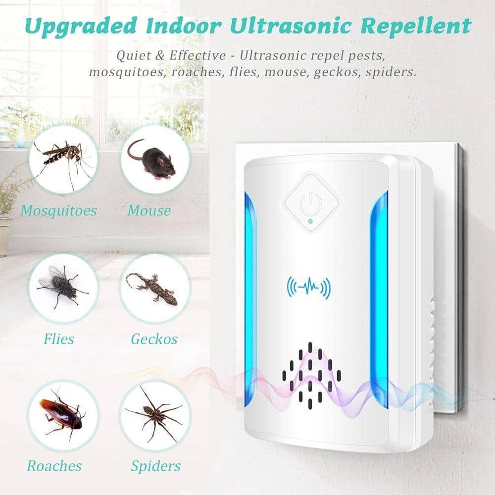 3-5-Watt White Ultrasonic Indoor Pest Repellent Plug with 2-Mode Switching for Mice, Roach, Mosquitoes, Flies (6-Pack) - Hercitys