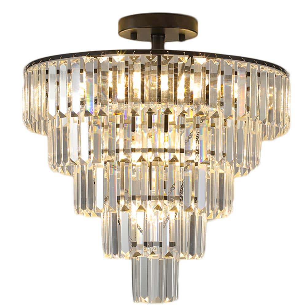 19.70 in. Classic 10-Light Black Crystal Flush Mount for Indoor with No Bulbs Included - Hercitys