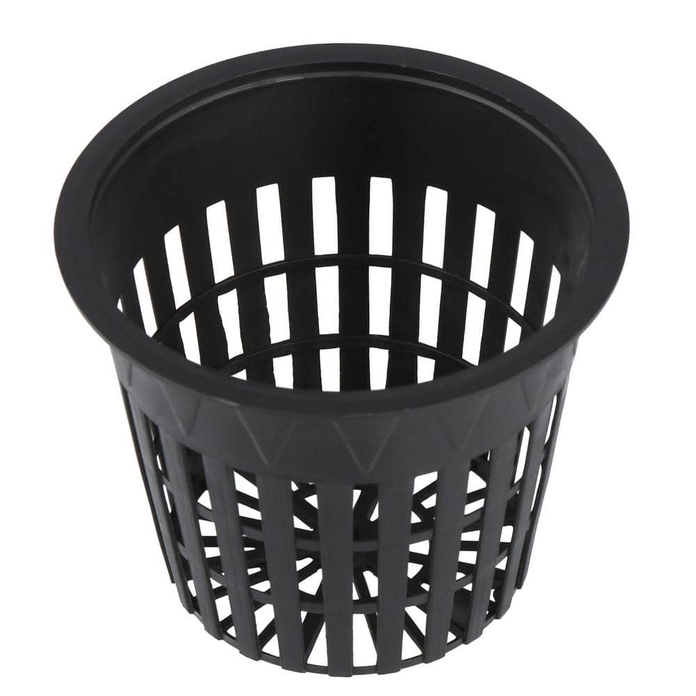 3 in. Black Round Cup with Slotted Black Plastic Mesh Net Pot (50-Pack) - Hercitys