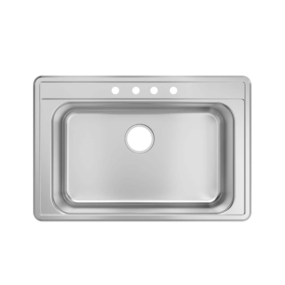 33 in. Drop-In Single Bowl 20 Gauge Stainless Steel Kitchen Sink - Hercitys