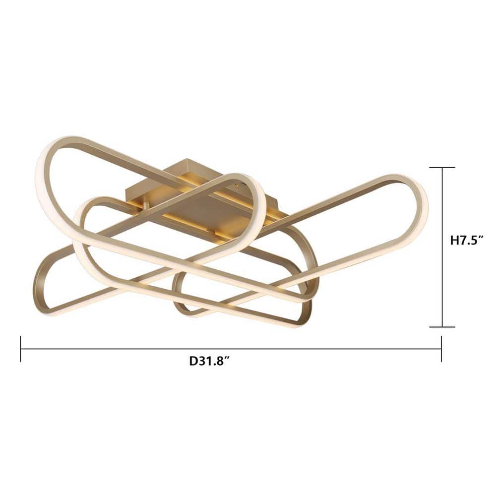 31 in. 40-Watt Flush Mount Gold Modern LED Dimmable Ceiling Light Fixture - Hercitys