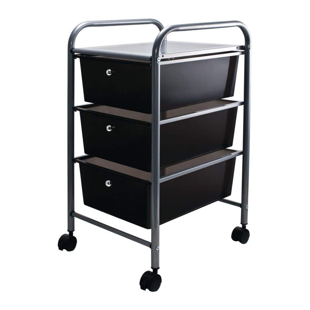 3-Drawer Metal File Organizer Cart in Black - Hercitys