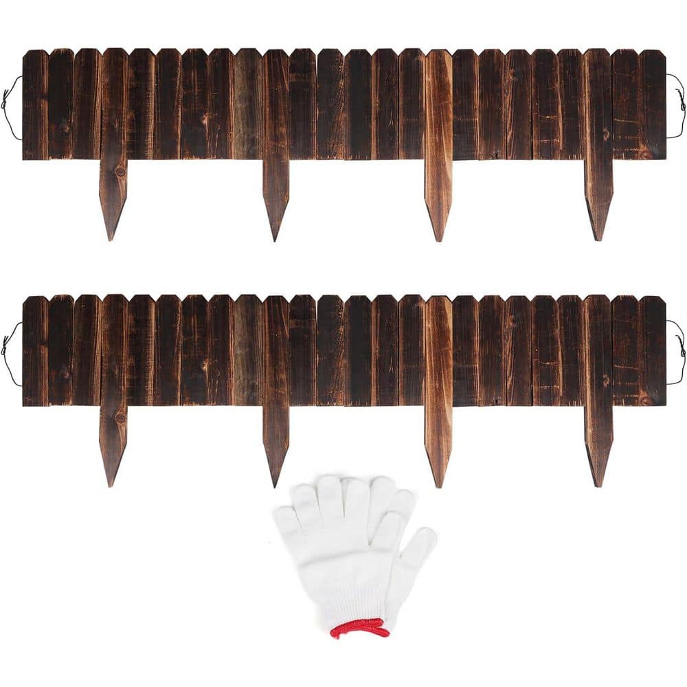 1 in. x 14 in. x 47.2 in. Brown Wood Edging, Garden Fence Anti-Corrosive Flexible Decorative Border with Gloves, 2-Pack - Hercitys