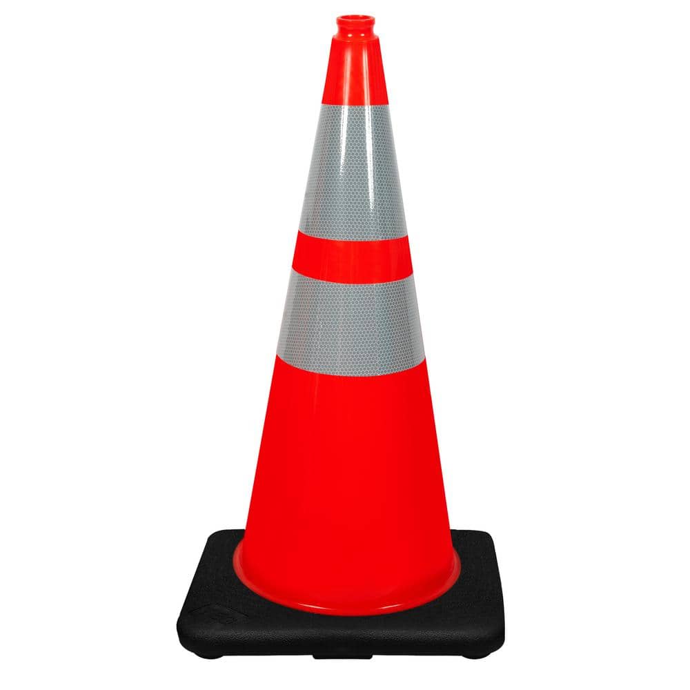 28 in. Black Base Orange Safety Cone with 6 in. and 4 in. Reflective Collars (Pack of 6) - Hercitys