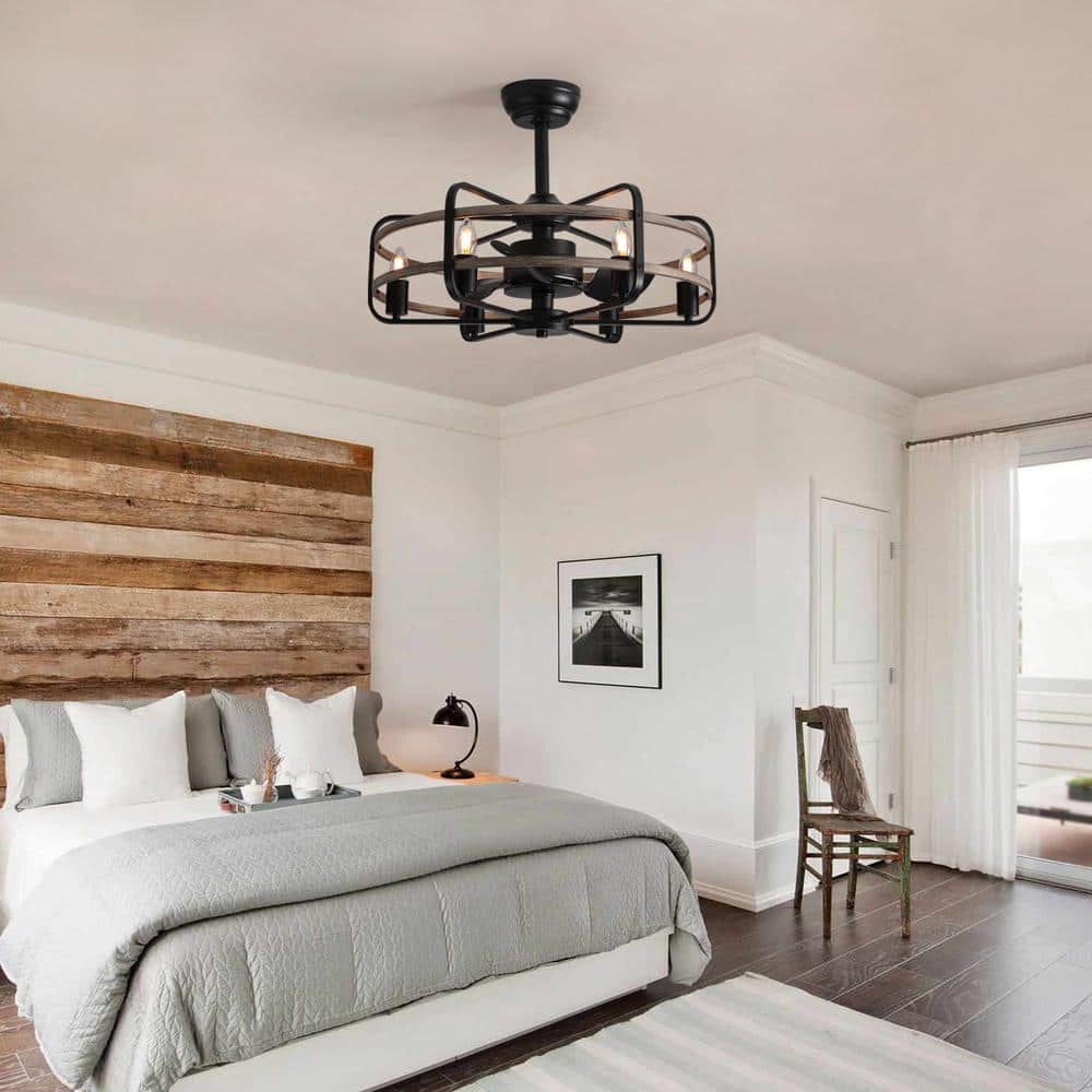25 in. Indoor Black Caged Enclosed Ceiling Fan with Light Farmhouse Rustic Ceiling Fan with Remote and APP Control - Hercitys