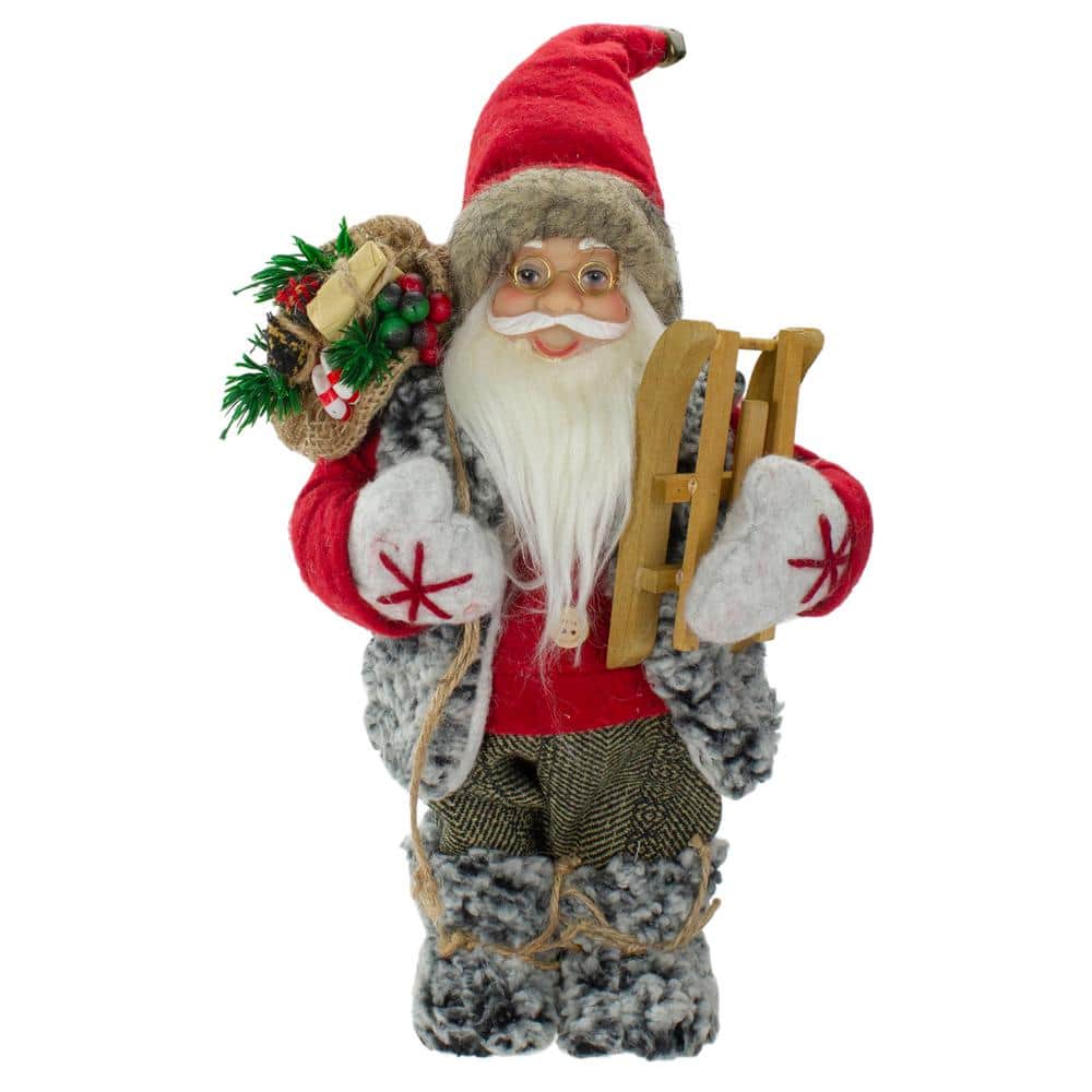 12 in. Standing Santa Christmas Figure Carrying Presents and a Sled - Hercitys
