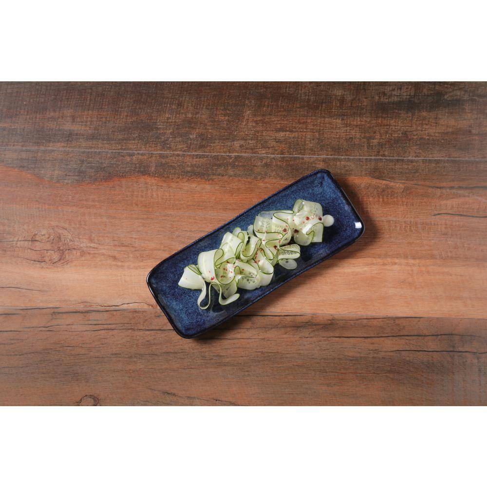 12.99 in. Denim Dark Blue Stoneware Rectangular Platter Medium Organic (Set of 4) - Hercitys