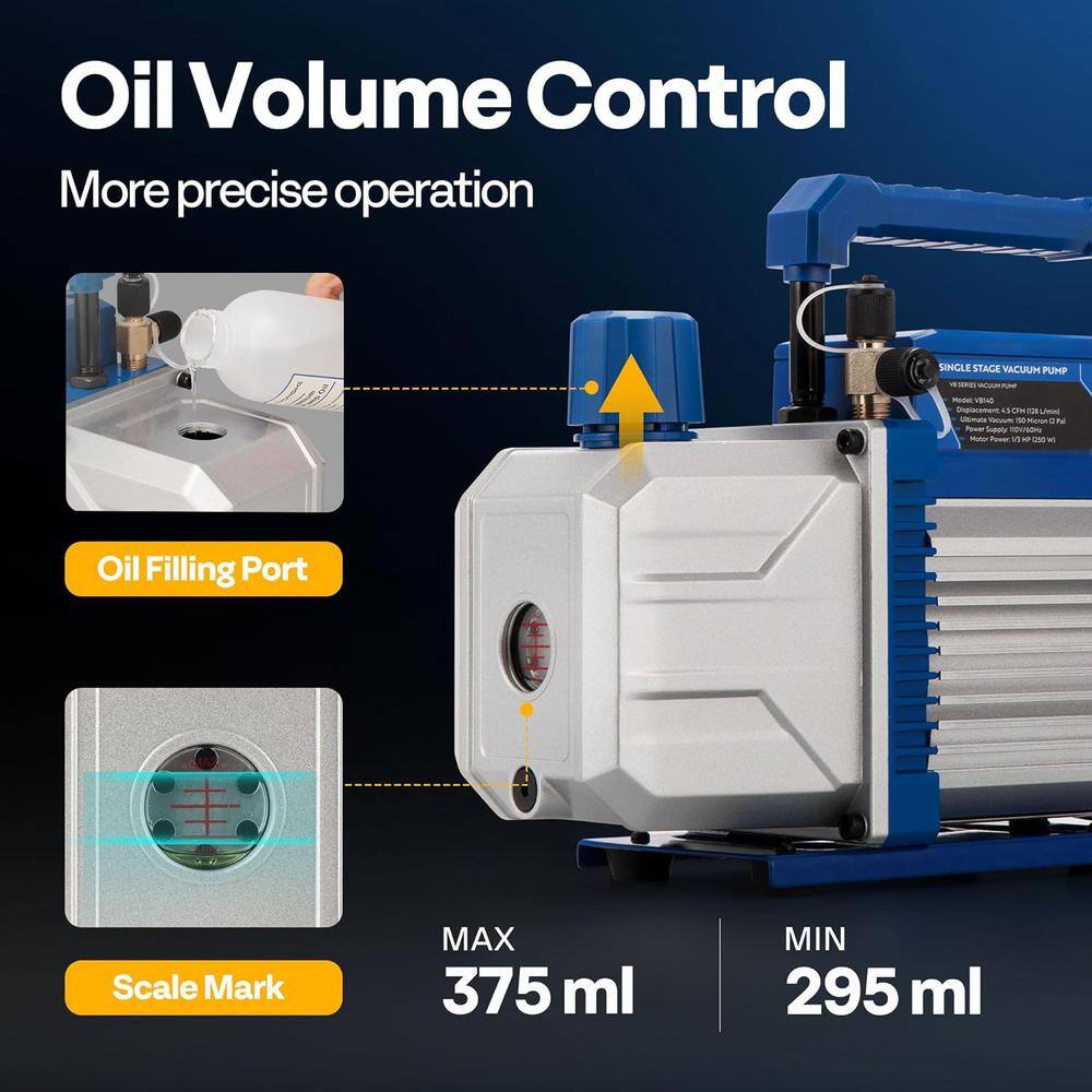 110-Volt 1/3 HP 4.5CFM Single Stage HVAC Vacuum Pump Kit with AC Manifold Gauge - Hercitys