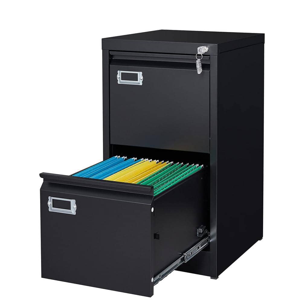 28.66 in. W x 17.80 in. H x 15.12 in. D 2 Drawer Black Freestanding Cabinet with Lock Steel Office File Storage Cabinets - Hercitys