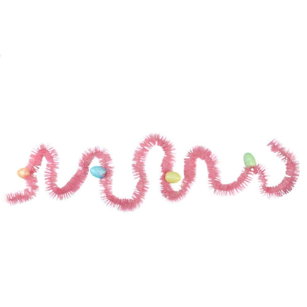 300 in. Pink Unlit Spring Tinsel Garland with Easter Eggs - Hercitys