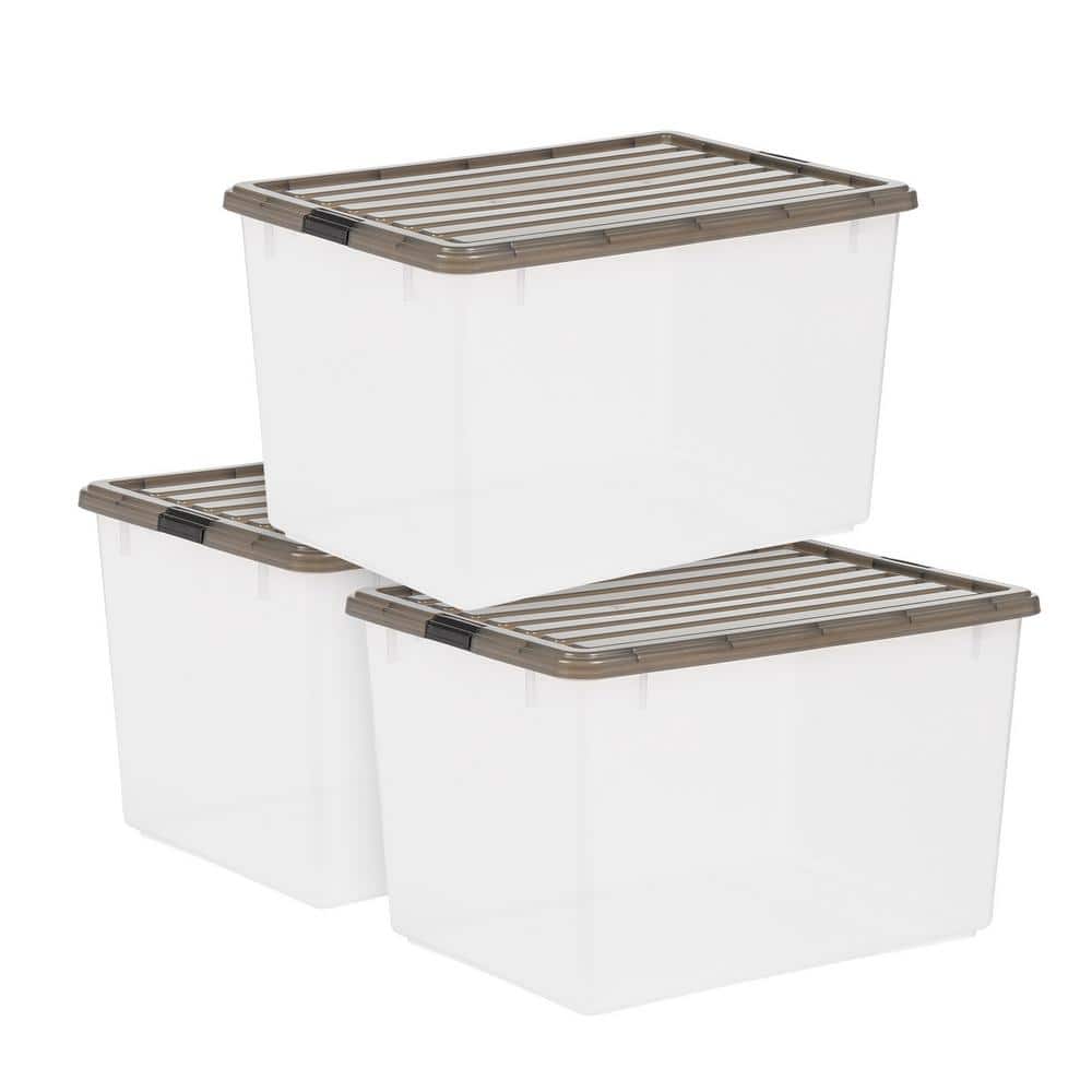 144 Qt./136.4 Gal. Plastic Storage Bin with Buckles in Clear (3-Pack) - Hercitys